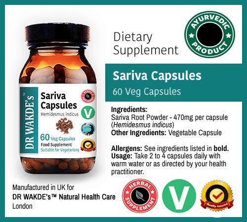 DR WAKDE'S Sariva Capsules (Anantomoola | Hemidesmus indicus) | 60 Veg Caps | Ayurvedic Supplement | Vegan | 100% Herbal | Quantity Discounts | Same Day Dispatch