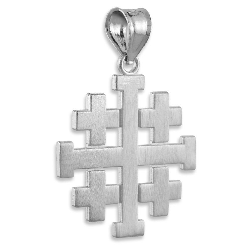 Religious Jewelry Matte Finish 925 Sterling Silver Crusaders Jerusalem Cross Pendant