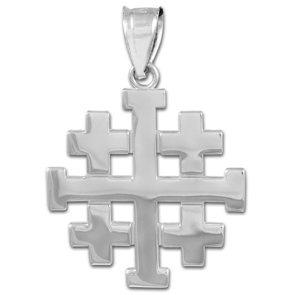 Masonic Jewelry (Freemason) Polished 10k White Gold Templar Crusaders Jerusalem Cross Pendant