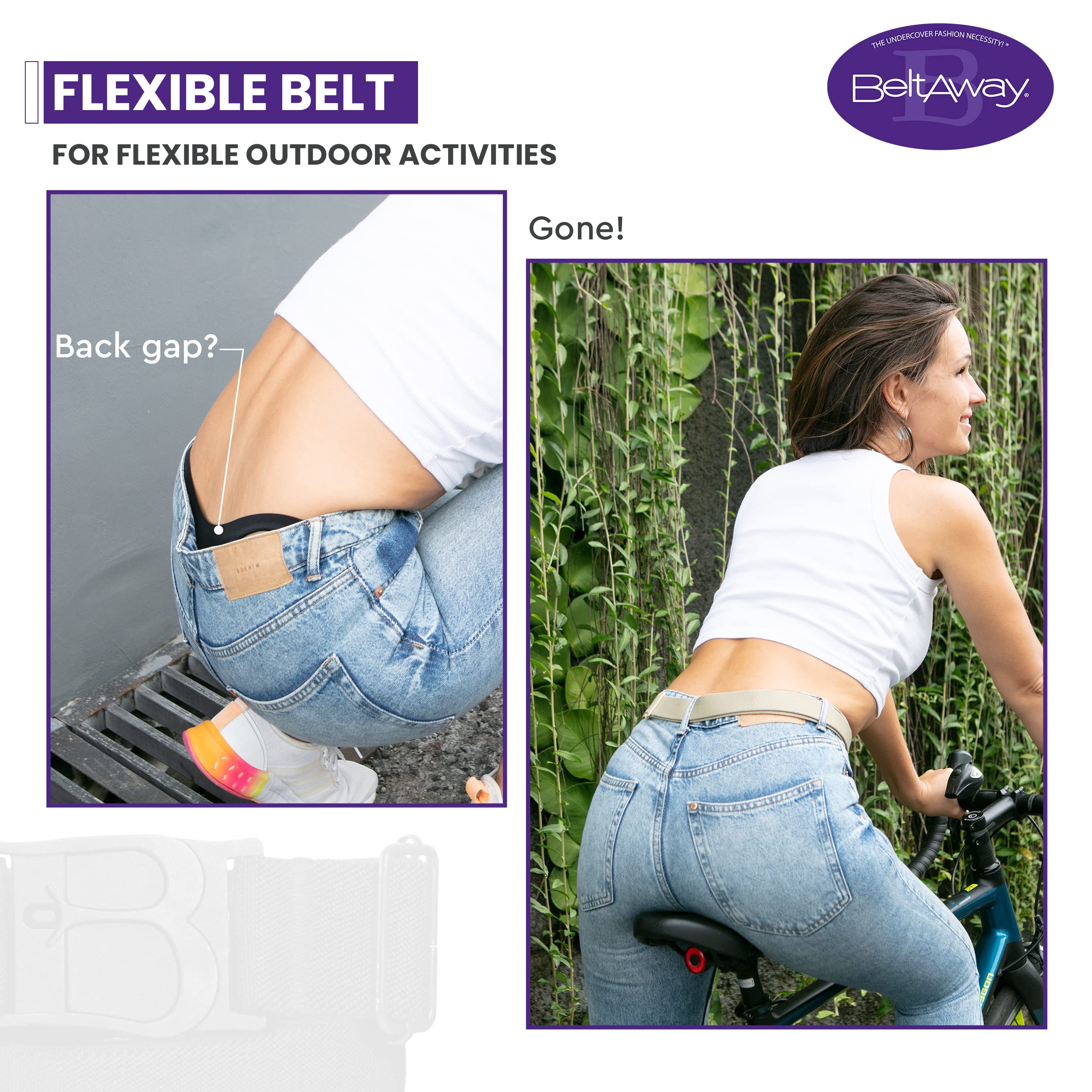 BELTAWAY Elastic Belt for Women - No Show Stretch Belt With Flat Buckle - Adjustable No Show Belt For Jeans & Pants, Invisible, ComfortableDenim