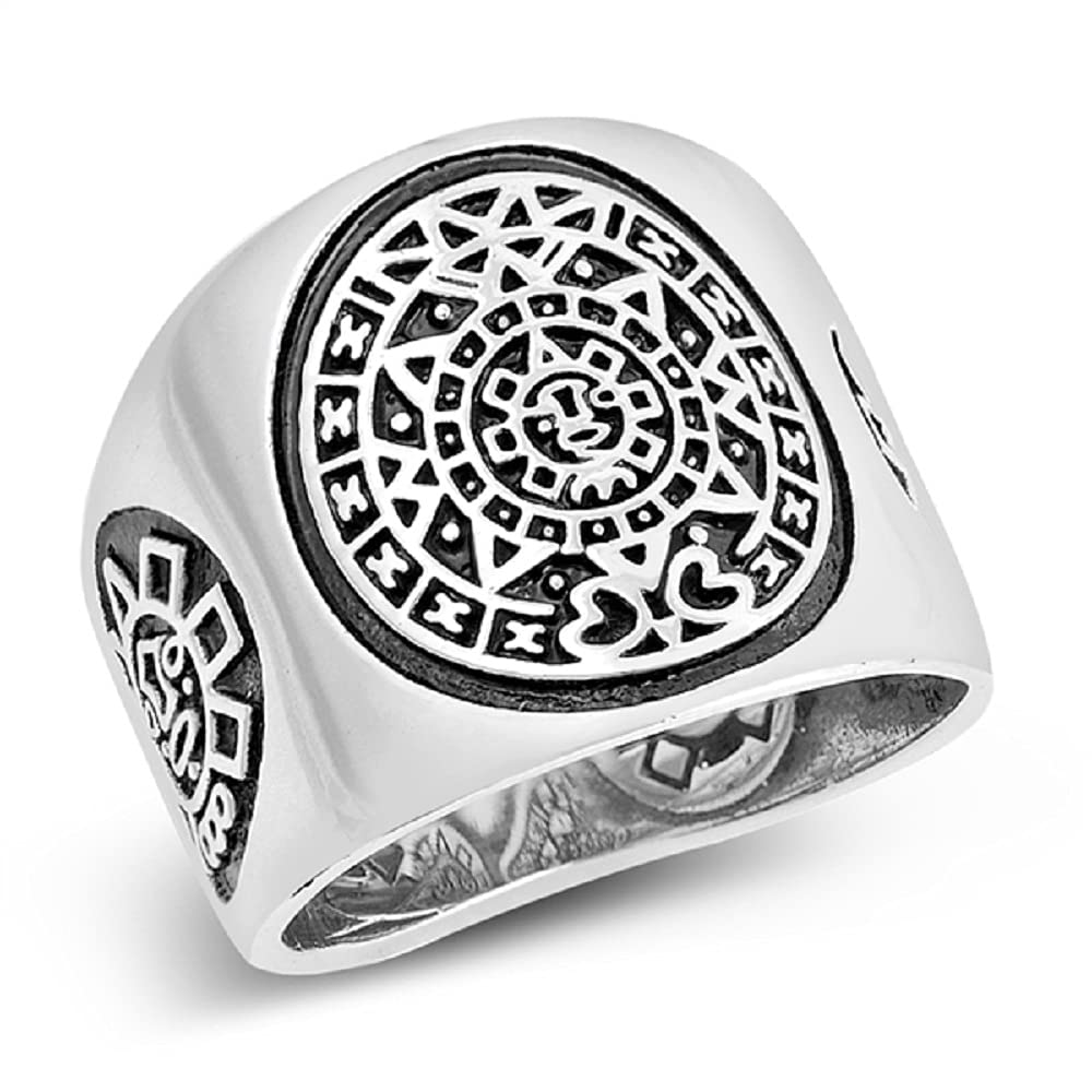 Sterling Silver Aztec Mayan Calendar Ring Size 12