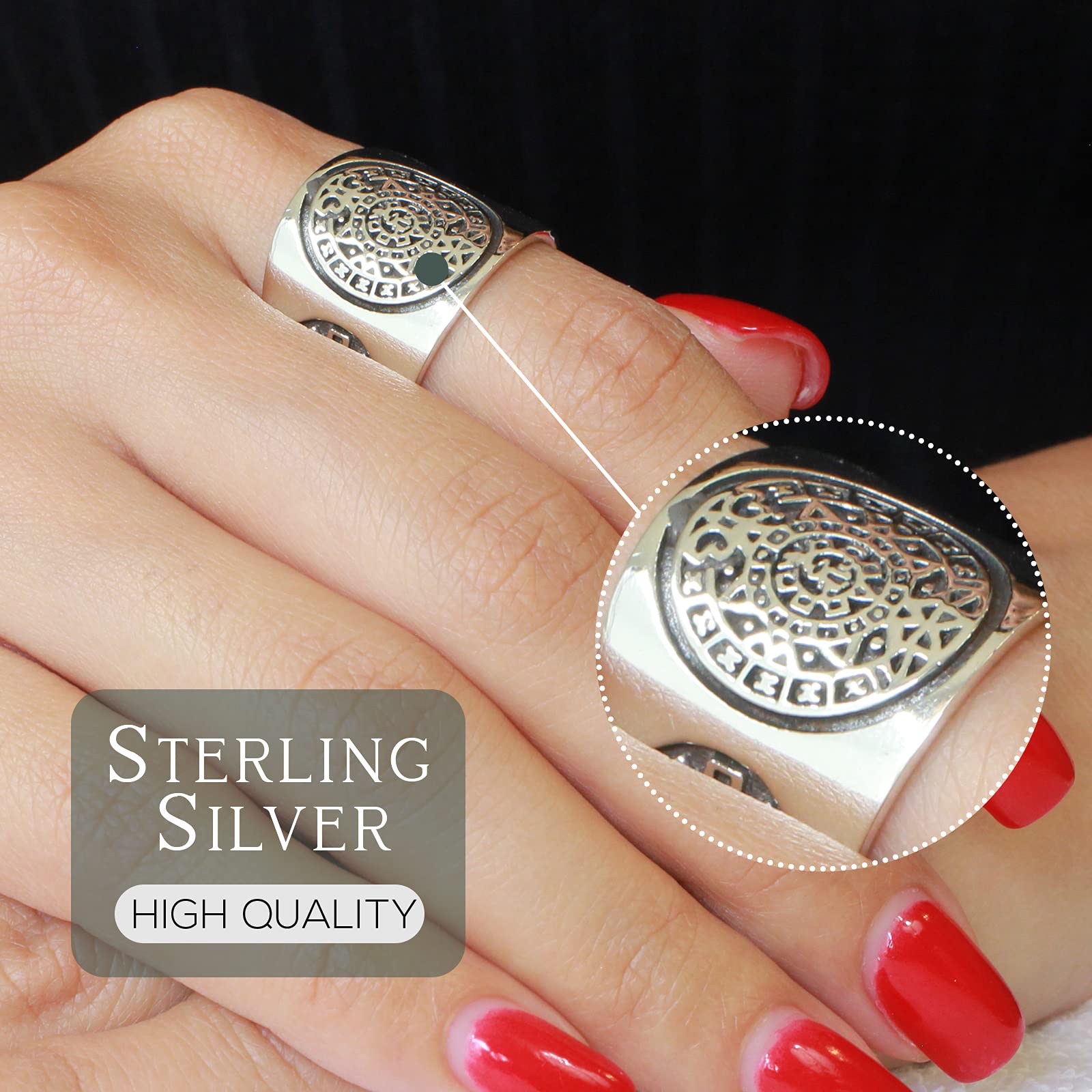 Sterling Silver Aztec Mayan Calendar Ring Size 12