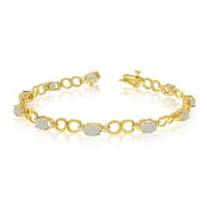 14K Yellow Gold Oval Opal and Diamond Bracelet (7 Inch Length)