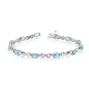 10k white gold oval aquamarine and diamond bracelet (7 inch length)