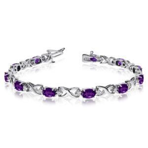 Direct-Jewelry 14k White Gold Natural Amethyst And Diamond Tennis Bracelet (8 Inch Length)