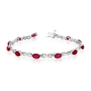 14k white gold oval garnet and diamond bracelet (8 inch length)