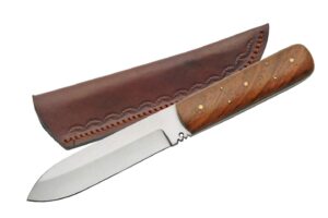 szco supplies 8.5” classic wood handle full-tang fixed-blade patch knife with leather sheath,brown