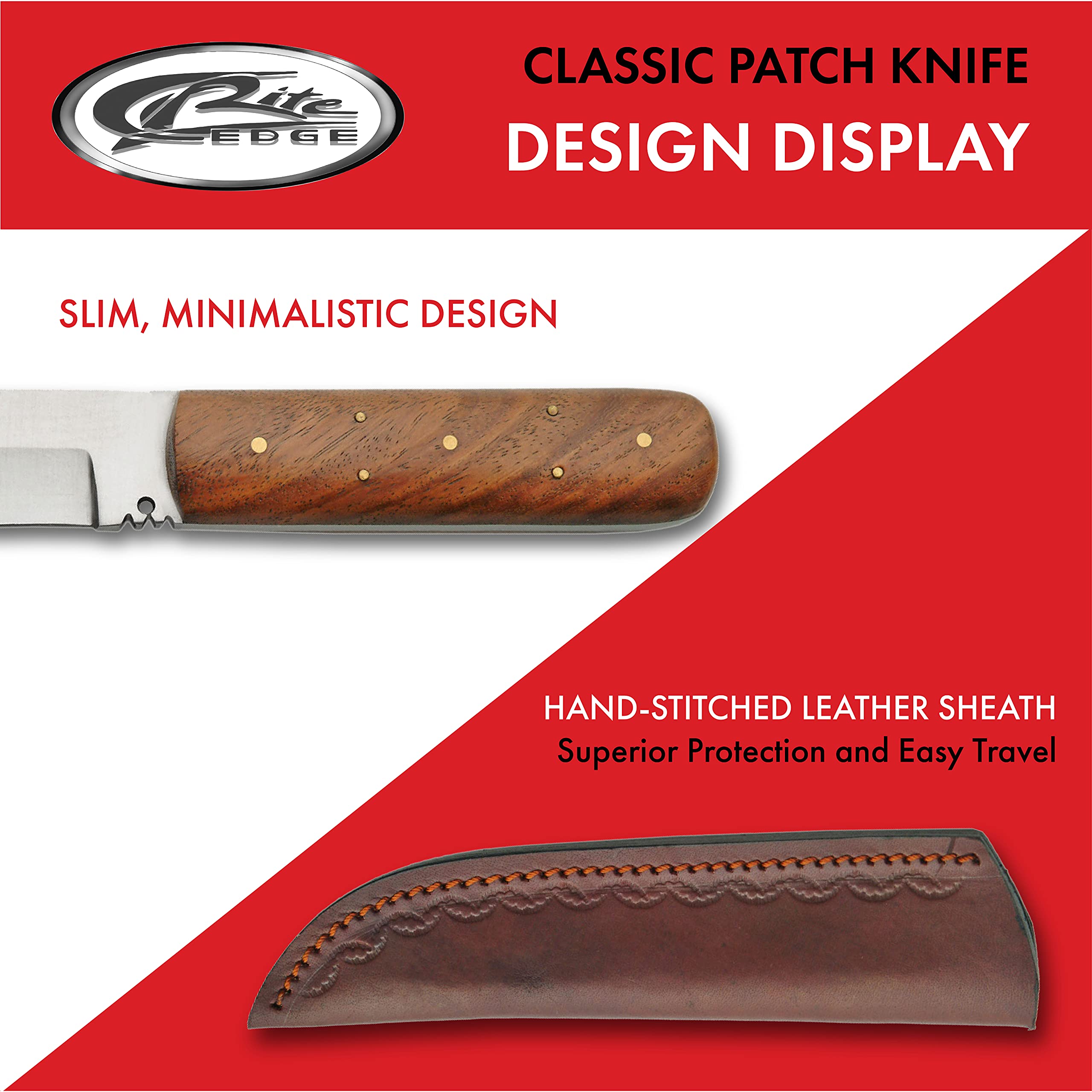 Szco Supplies 8.5” Classic Wood Handle Full-Tang Fixed-Blade Patch Knife with Leather Sheath,Brown