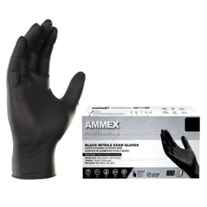 AMMEX Black Nitrile Exam Gloves, Box of 100, 3 Mil, Size Large, Latex Free, Powder Free, Textured, Disposable, Non-Sterile, Food Safe, ABNPF46100BX