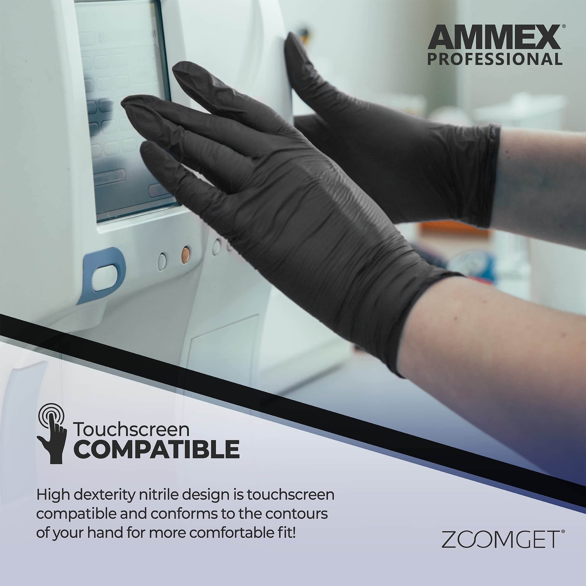 AMMEX Black Nitrile Exam Gloves, Box of 100, 3 Mil, Size Large, Latex Free, Powder Free, Textured, Disposable, Non-Sterile, Food Safe, ABNPF46100BX