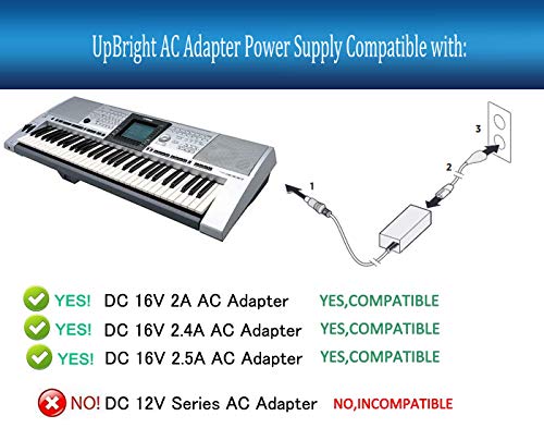 UpBright 16V AC/DC Adapter Compatible with Yamaha PA-300 PA-301 PA-300B PA-300C P-120 S Pro P-120S Motif-Rack ES XS Synthesizer PSR PSR-S PSRS Keyboard Piano PSR-1000 PSR-S500 16VDC 2.4A Power Supply