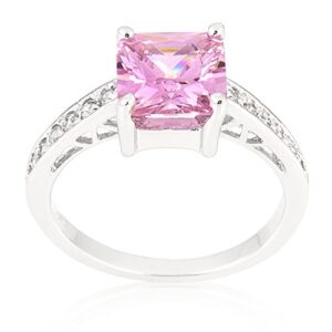 Kate Bissett Rhodium Plated to .925 Sterling Silver Bonded Princess Isabella Ring with Pink Ice Color CZ Size 8