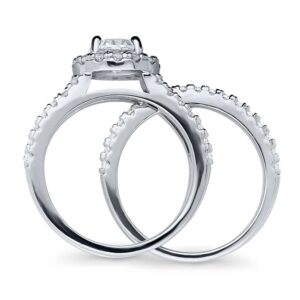 BERRICLE Sterling Silver Halo Wedding Engagement Rings Round Cubic Zirconia CZ Insert Ring Set for Women, Rhodium Plated Size 8