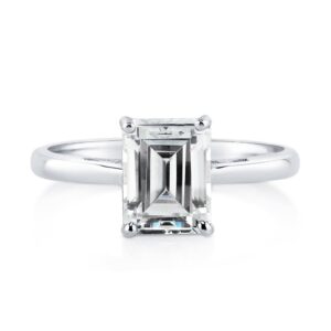 BERRICLE Sterling Silver Solitaire Wedding Engagement Rings 2.1 Carat Emerald Cut Cubic Zirconia CZ Ring for Women, Rhodium Plated Size 4.5