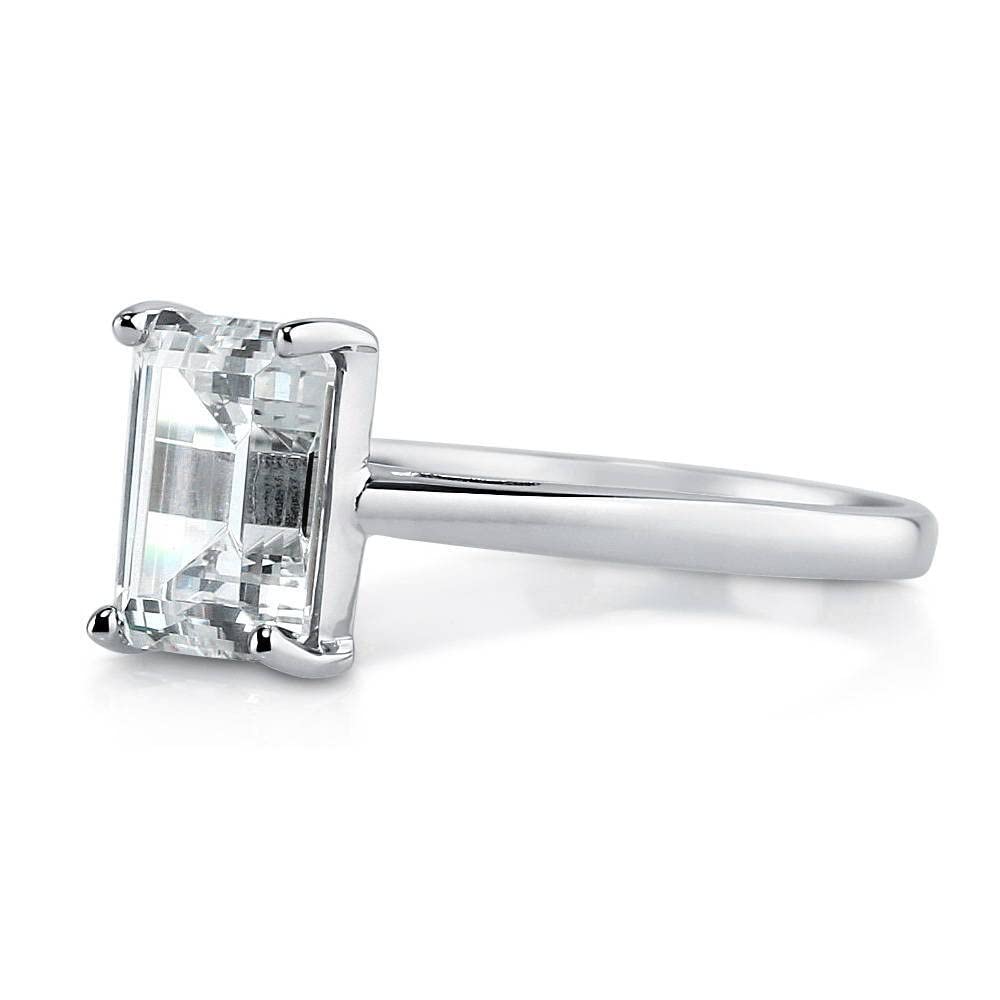 BERRICLE Sterling Silver Solitaire Wedding Engagement Rings 2.1 Carat Emerald Cut Cubic Zirconia CZ Ring for Women, Rhodium Plated Size 4.5