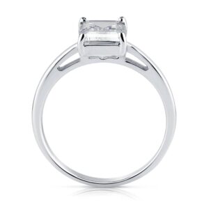 BERRICLE Sterling Silver Solitaire Wedding Engagement Rings 2.1 Carat Emerald Cut Cubic Zirconia CZ Ring for Women, Rhodium Plated Size 6