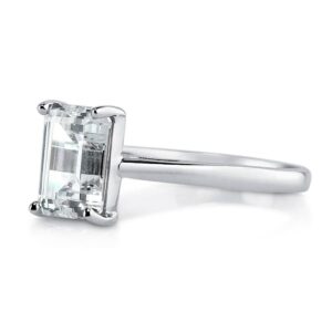 BERRICLE Sterling Silver Solitaire Wedding Engagement Rings 2.1 Carat Emerald Cut Cubic Zirconia CZ Ring for Women, Rhodium Plated Size 6