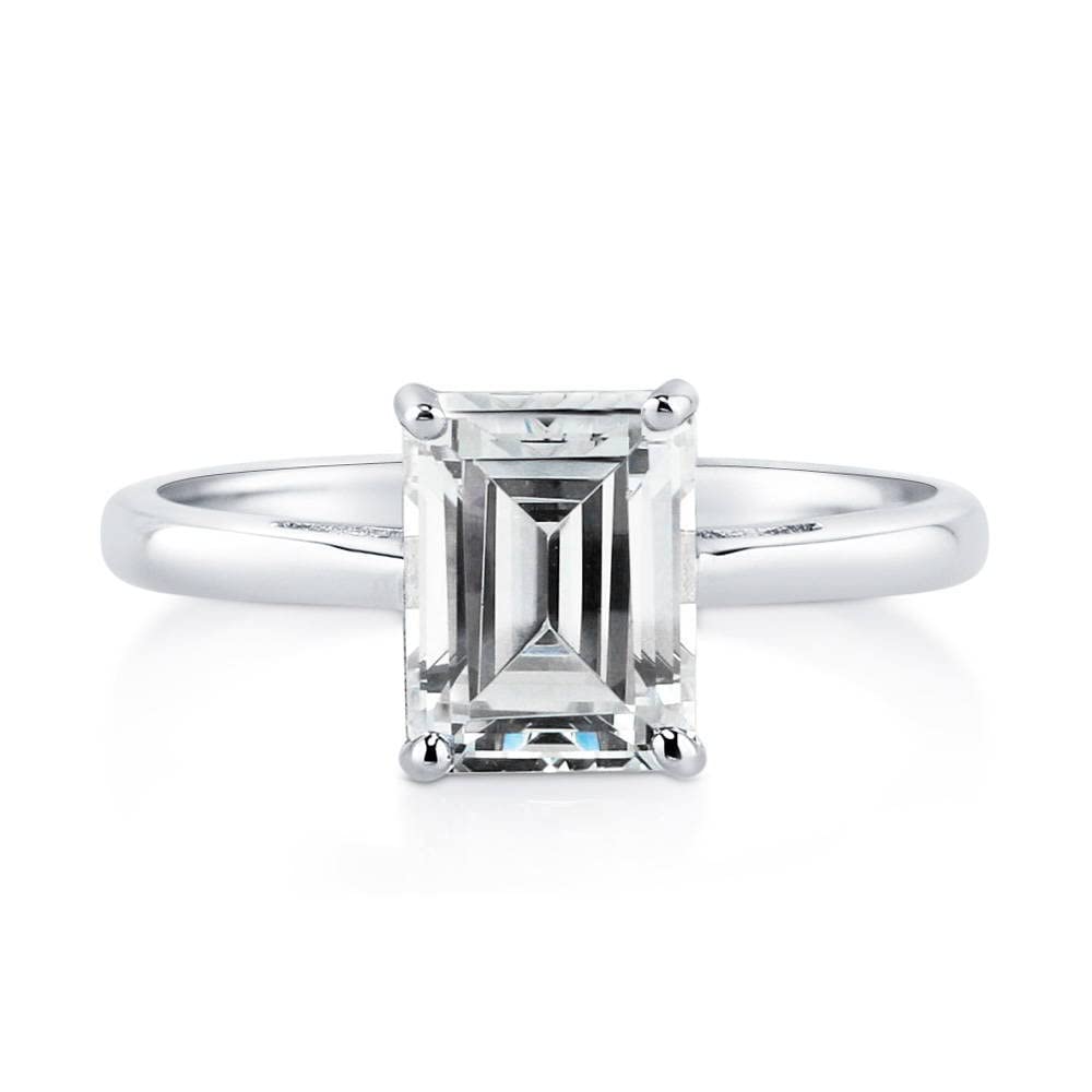 BERRICLE Sterling Silver Solitaire Wedding Engagement Rings 2.1 Carat Emerald Cut Cubic Zirconia CZ Ring for Women, Rhodium Plated Size 6