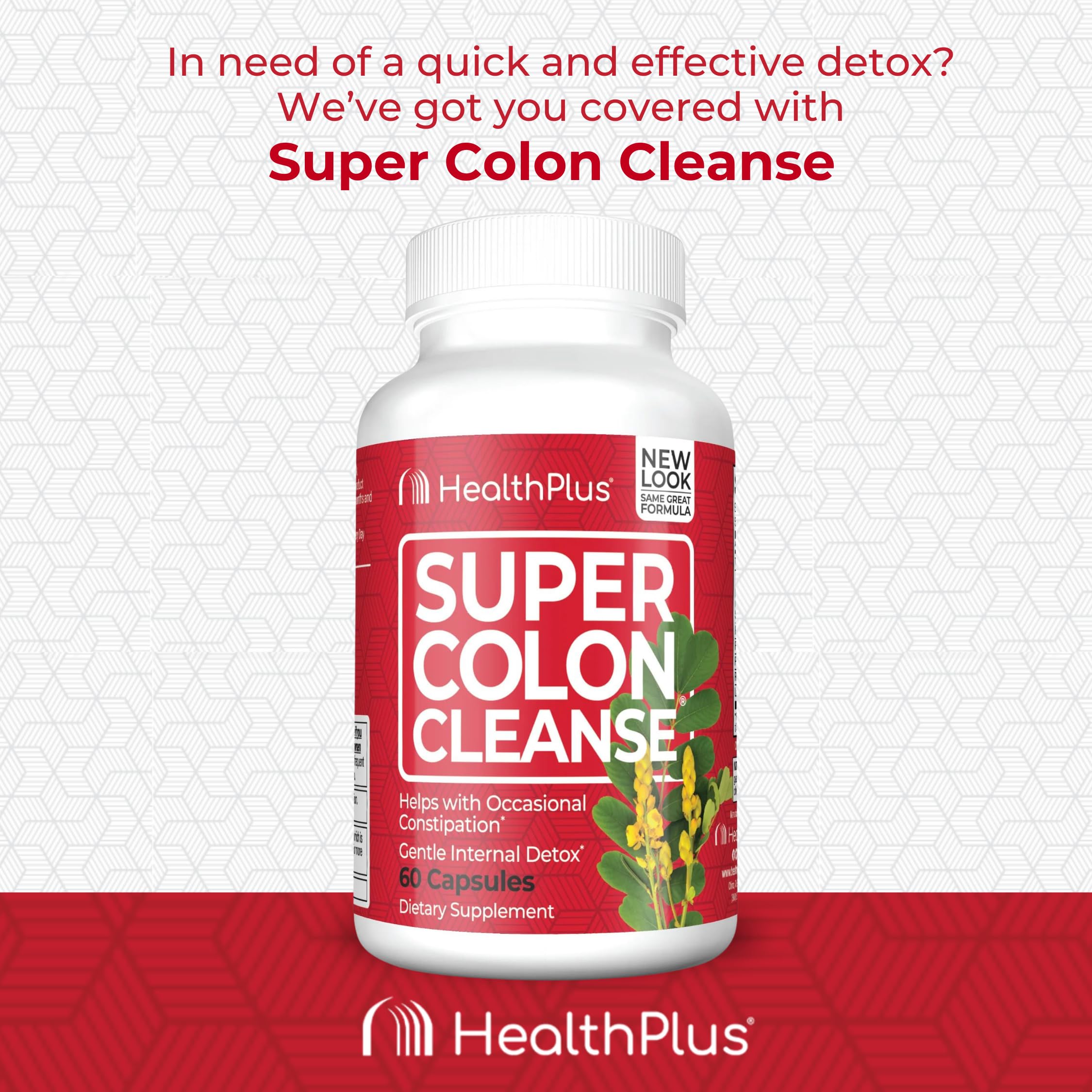 Health Plus Super Colon Cleanse 10 Day Gentle Gut Cleanse Detox, Psyllium Husk, Probiotics for Constipation Relief & Digestive Support, 60 Capsules