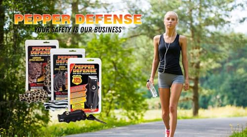 Pepper Defense 1/2 oz. Pepper Spray with Grip Holster and Keychain Attachment - Safety Twist Lock Glow Trigger - Maximum Strength 10% OC Formula - Self Defense Personal Protection (Zebra 1-Pack)