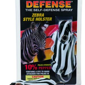 Pepper Defense 1/2 oz. Pepper Spray with Grip Holster and Keychain Attachment - Safety Twist Lock Glow Trigger - Maximum Strength 10% OC Formula - Self Defense Personal Protection (Zebra 1-Pack)