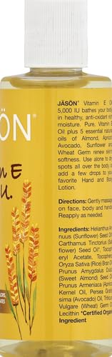 JASON Vitamin E 5,000 IU Moisturizing Body Oil, For Hair, Face, and Body, 4 Fluid Ounces