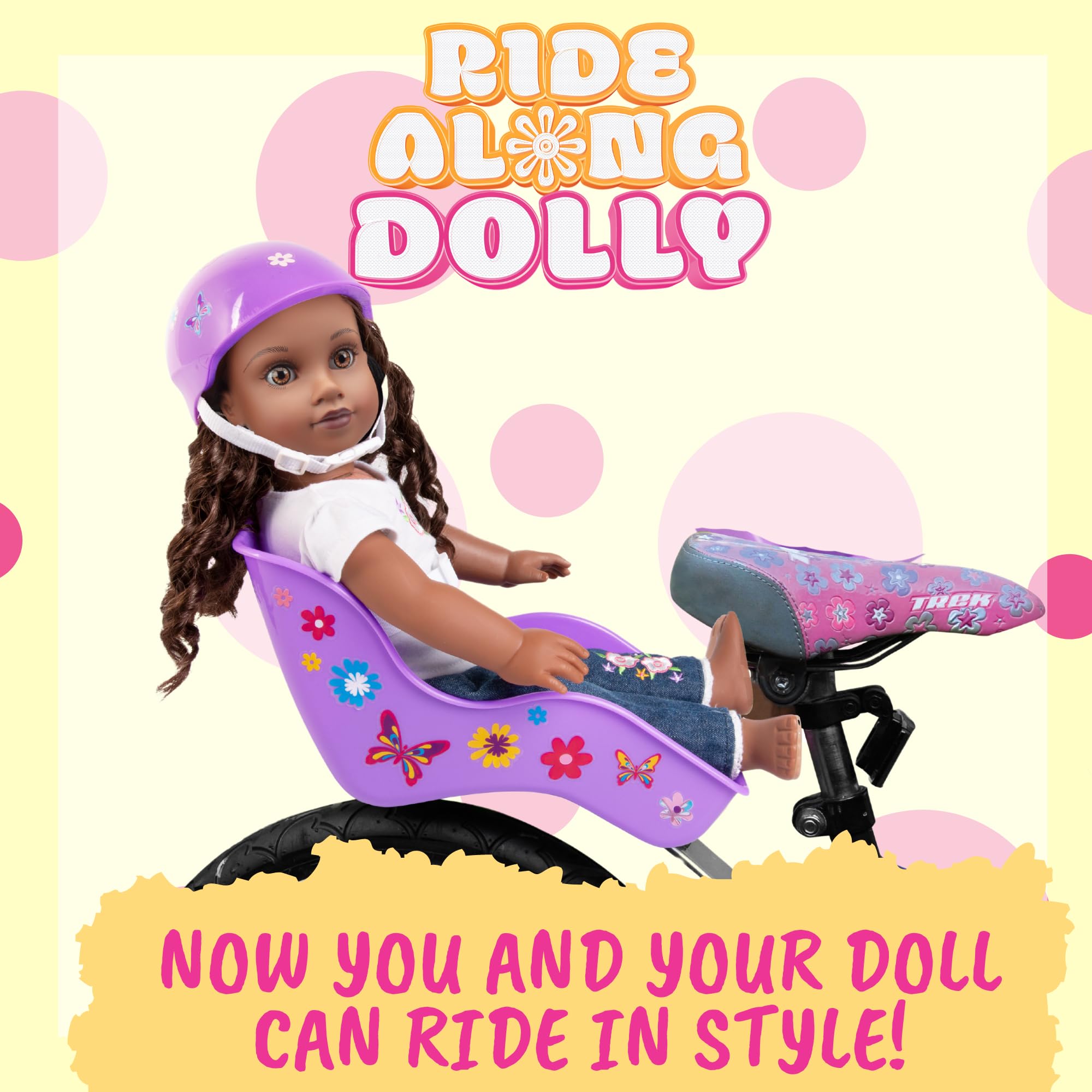 Ride Along Dolly Doll Bicycle Seat Bike Seat (Purple) with Decorate Yourself Decals (Fits Standard Sized Dolls and Stuffed Animals) - Purple