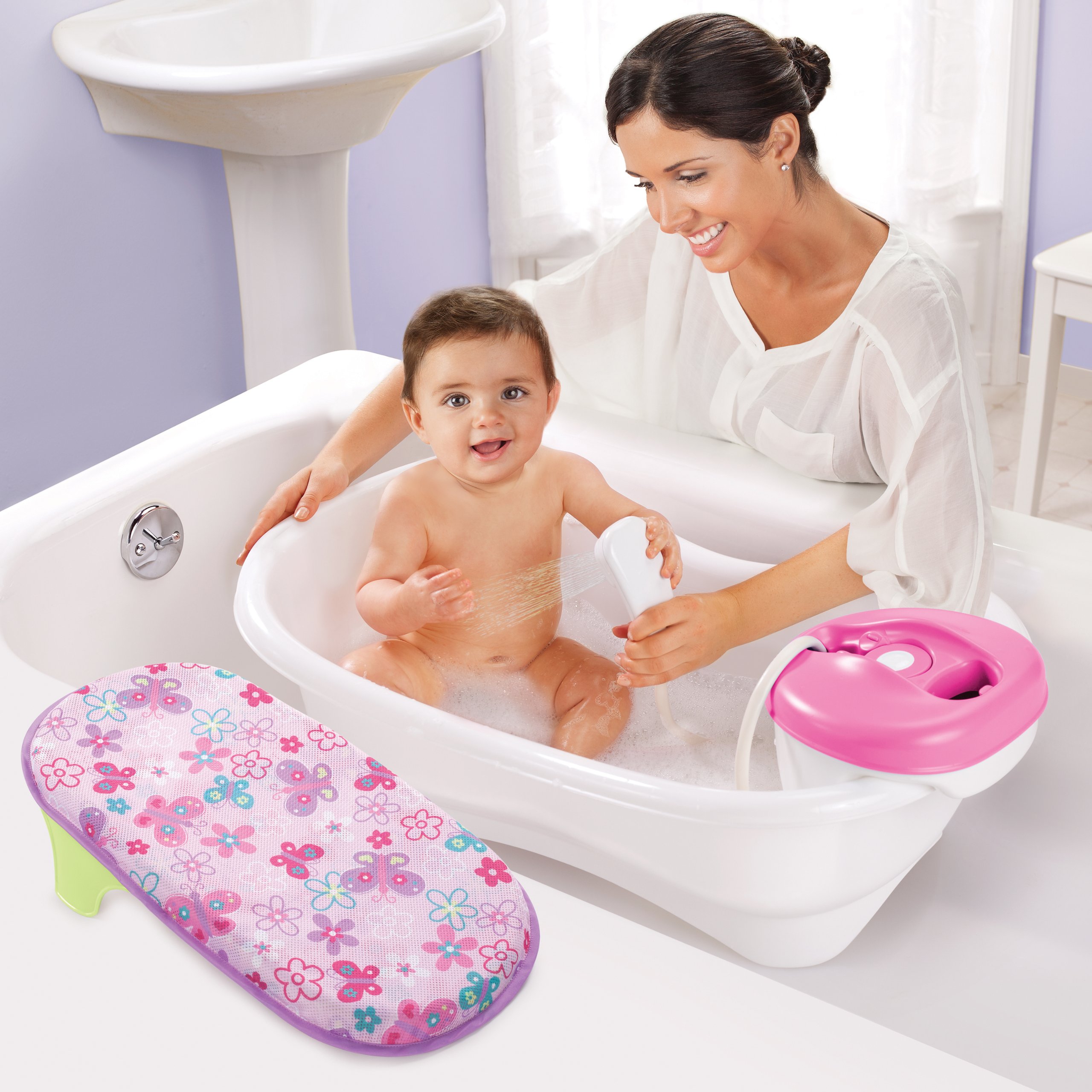 Summer Newborn to Toddler Bath Center and Shower (Pink) – Bathtub Includes Four Stages that Grow with Your Child