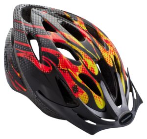 schwinn thrasher kids bike helmet, boys and girls, fits 50 - 54cm circumference, ages 5-8 year olds, lightweight, detachable visor, cpsc safety certified, child, flames