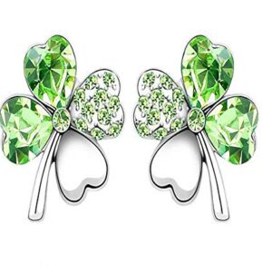 KINFENE Lucky Crystal Four Leaf Clover Stud Earrings