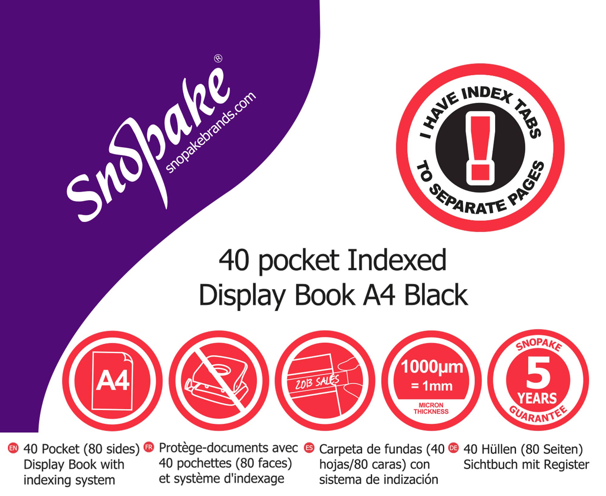 Snopake A4 Indexed Display Book with 40 Pocket - Black