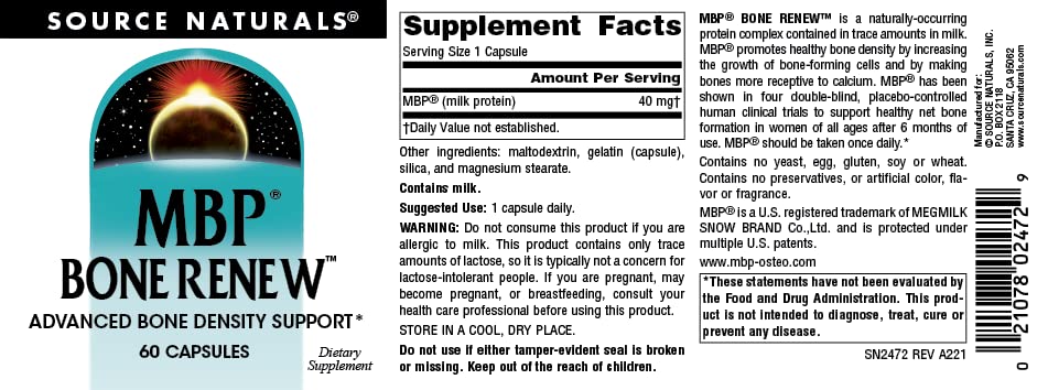 Source Naturals MBP Bone Renew, Milk Protein for Advanced Density Support* - 60 Capsules