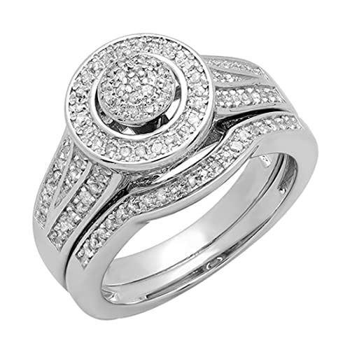 Dazzlingrock Collection Round White Diamond Halo Split Shank Wedding Ring Set for Women (0.50 ctw) in 925 Sterling Silver Size 7