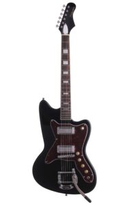 silvertone 6 string solid-body electric guitar, right, gloss black, standard (1478bk)