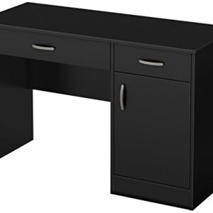 South Shore Small Computer Desk with Drawers, Pure Black