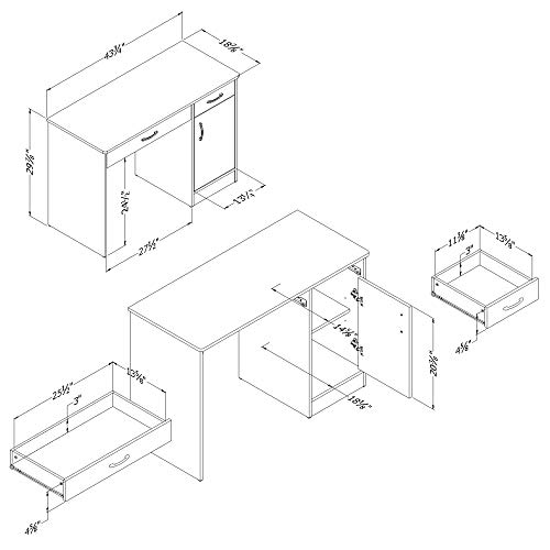 South Shore Small Computer Desk with Drawers, Pure Black