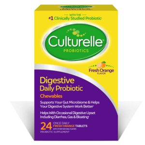 Culturelle Digestive Health Daily Probiotic Chewables, Probiotic For Men and Women, Most Clinically Studied Probiotic Strain, 10 Billion CFUs, Supports Occasional Diarrhea, Gas & Bloating, 24 Count