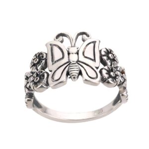 CloseoutWarehouse 925 Sterling Silver Butterfly Flower Forever Ring Size 8