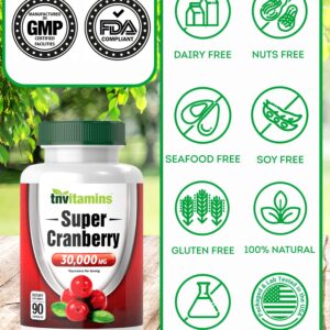 Cranberry Pills for Women & Men (30,000 MG x 90 Capsules) | Supports Urinary Tract Health* | Cranberry Concentrate Supplement | Bladder & Kidney Support* | Supports Women's Health* | Antioxidants