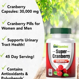 Cranberry Pills for Women & Men (30,000 MG x 90 Capsules) | Supports Urinary Tract Health* | Cranberry Concentrate Supplement | Bladder & Kidney Support* | Supports Women's Health* | Antioxidants