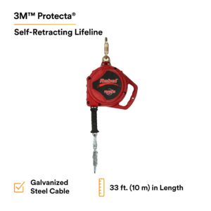 3M Personal Protective Equipment Protecta Rebel, 3590500 Self Retracting Lifeline, 33-Feet Galvanized Cable, Thermoplastic Housing, Carabiner, 420LB Capacity, Red