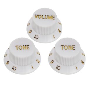 musiclily metric strat knobs 1 volume 2 tone control knobs set for import squier strat style electric guitar,white