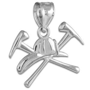 Fine .925 Sterling Silver Firefighter Axes & Helmet Charm Fire Department Pendant