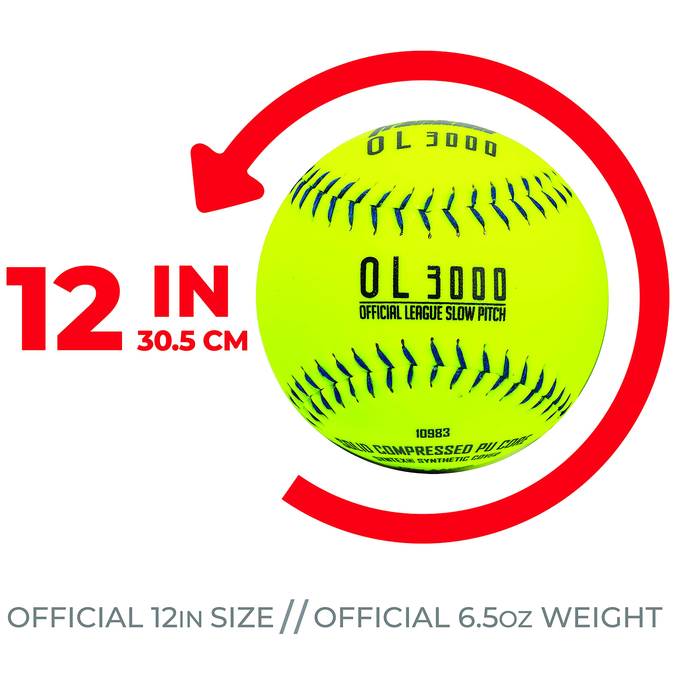 Franklin Sports 12" Slowpitch Tournament Softballs - Great for Practice + Training - Official Size + Weight - 1 Pack