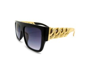 high fashion metal chain arm flat top aviator sunglasses (shiny black gold)