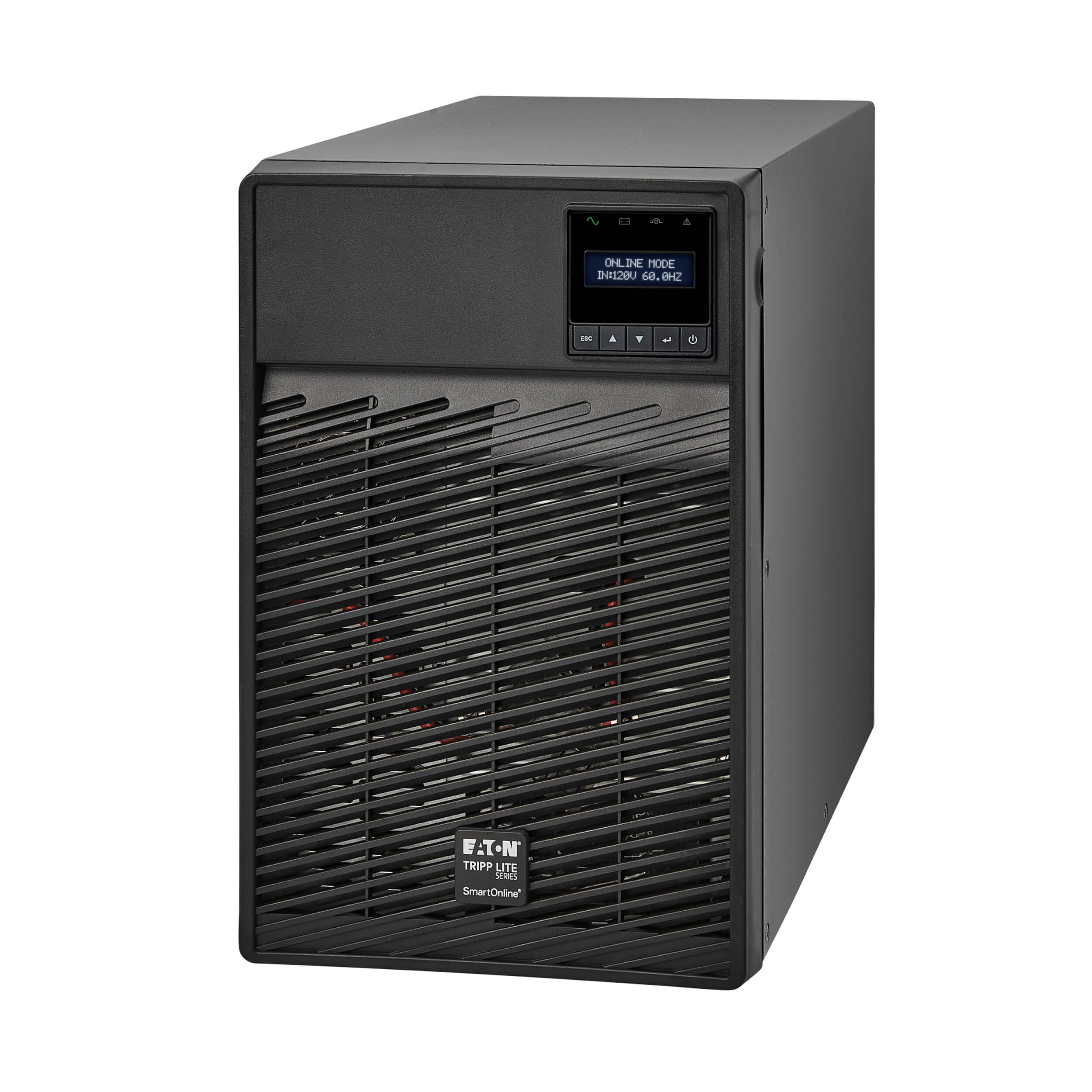 Eaton Tripp Lite Series SmartOnline 1000VA UPS Battery Backup Tower, Pure Sine Wave Double-Conversion, AVR 120V, 900W, 6 Outlets, USB, DB9, LCD Screen (SU1000XLCD)