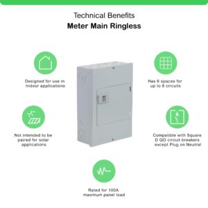 Square D - QO612L100DS QO 100-Amp 6-Space 12-Circuit Indoor Main Lugs Load Center with Surface Mount Cover, Gray