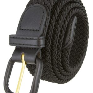 Belts.com Leather Covered Buckle Woven Elastic Stretch Belt, Black, (XL(40"-43")