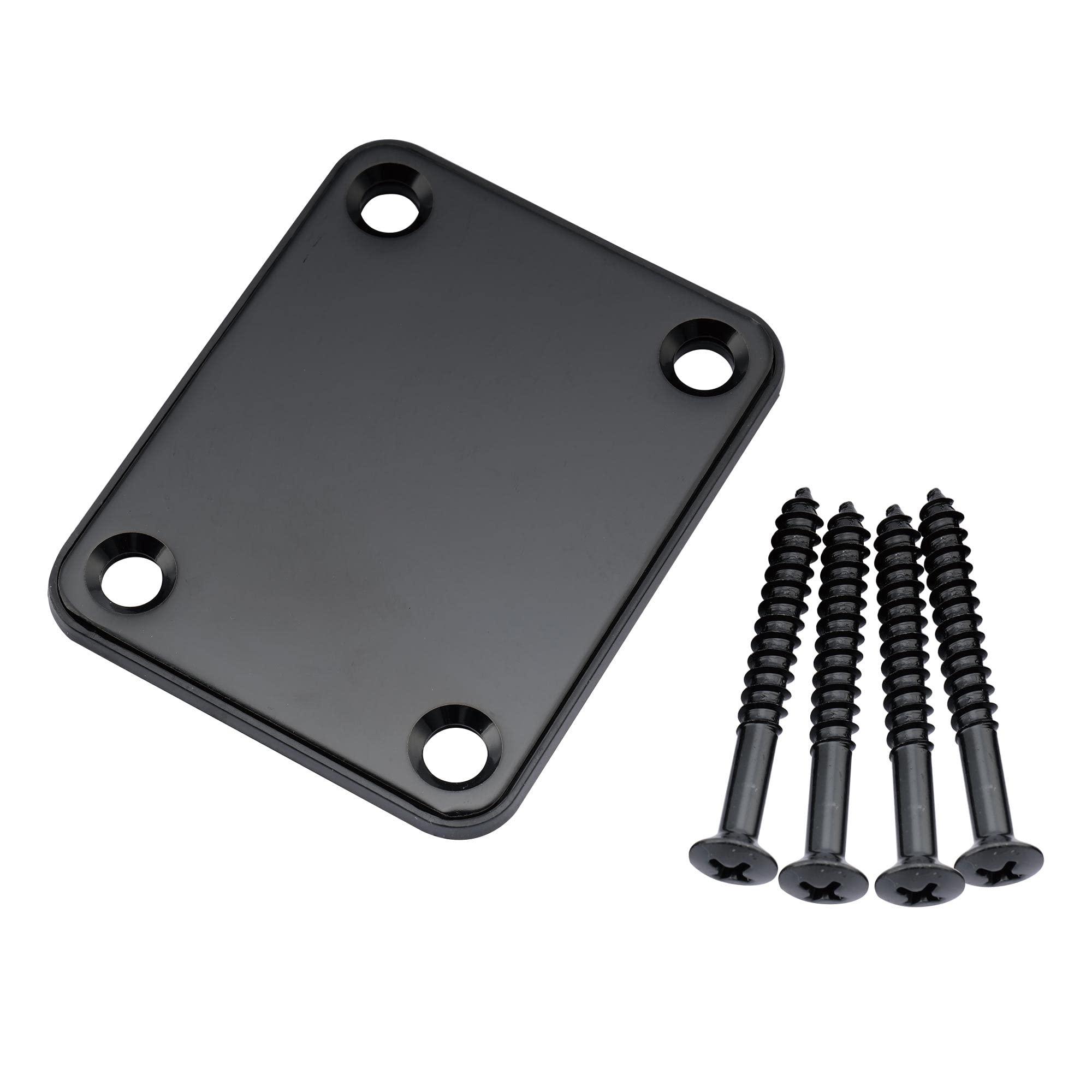 Musiclily Metal 4 Bolt Guitar Neck Plate with Screws for Fender Strat Tele Electric Guitar or Bass Replacement,Black