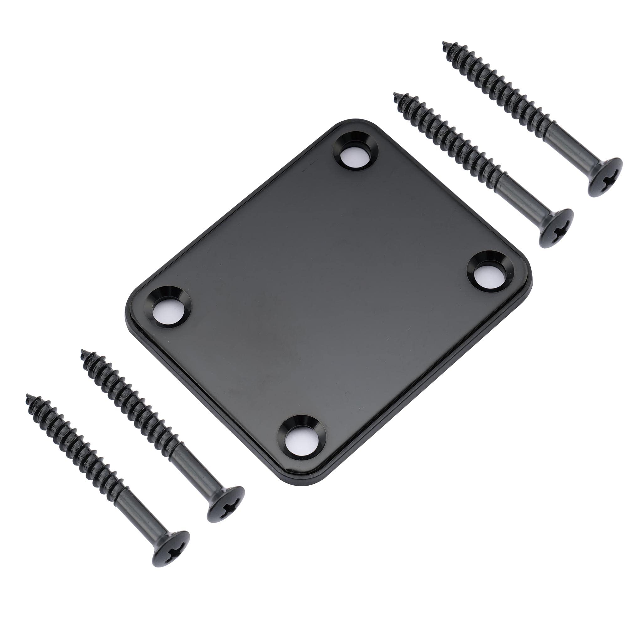 Musiclily Metal 4 Bolt Guitar Neck Plate with Screws for Fender Strat Tele Electric Guitar or Bass Replacement,Black